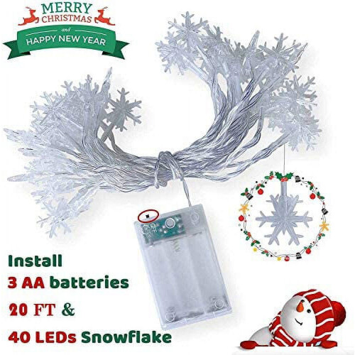 Varmhvite snøfnugglyslenker 40LED 20FT 1