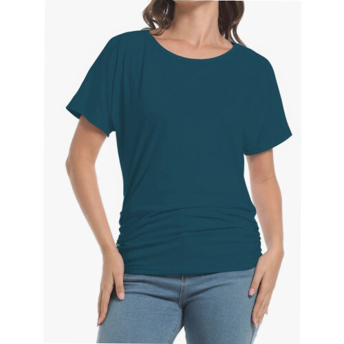 Dame Casual Dolman T-skjorte med båthals og rysjer 1
