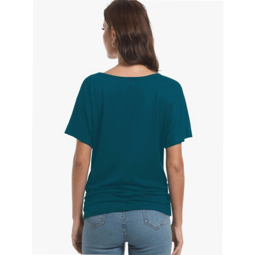 Dame Casual Dolman T-skjorte med båthals og rysjer 2