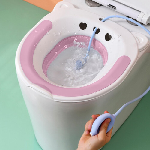 Pink foldable sitz bath with sprayer 1 piece
