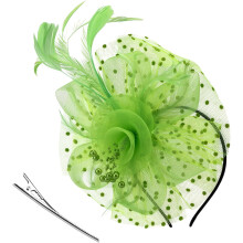 Fascinator-Haarreif mit Blumennetzbändern und Federn