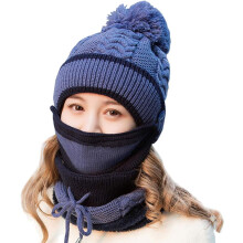 Dame vinterstrikket lue og skjerfsett med ansiktsmaske,