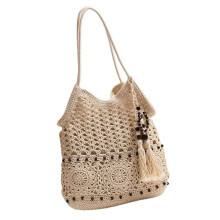 Boho-Handtasche mit Perlenquasten, gewebte Schultertasche