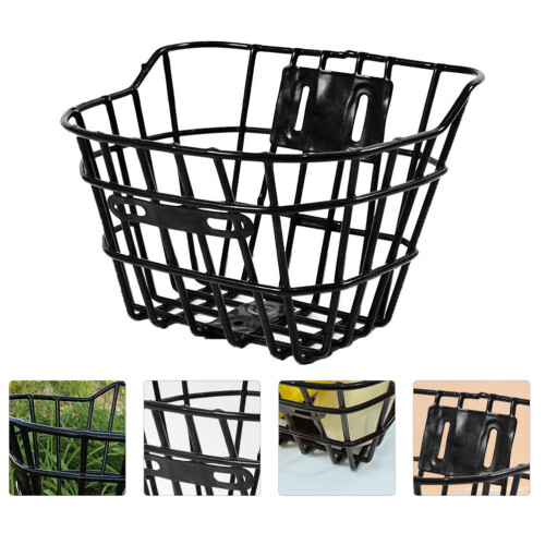 Cesta frontal retangular de arame preto para bicicleta (1 unidade)
