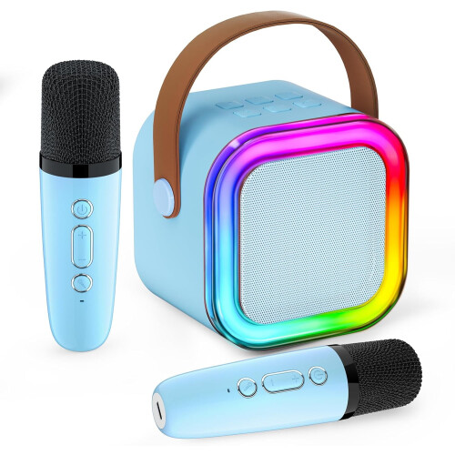 Mini karaoke machine with 2 wireless mics and Bluetooth