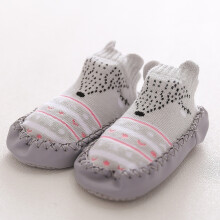 Zapatos de bebé tipo calcetín de punto con suela blanda y estampado de dibujos animados, color gris, talla 12.
