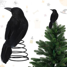 Décoration de sapin de Noël Corbeau noir, socle en métal, 1 pièce