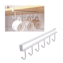 Ophangrek met haken voor opbergruimte onder keukenkastjes, wit, 6 haken