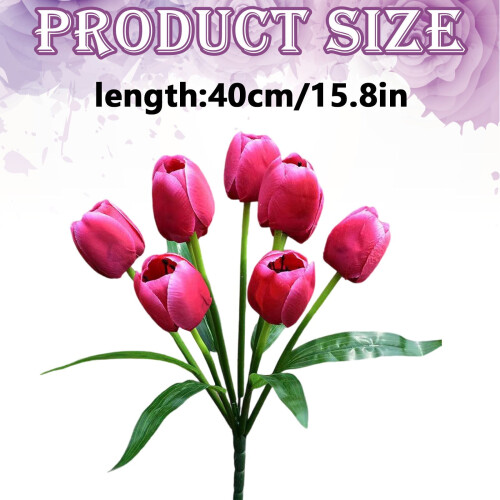 Tulipas artificiais de seda rosa choque, 9 unidades, 40 cm (15,8 polegadas) 2