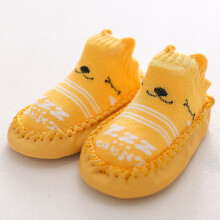 Zapatos de bebé tipo calcetín de punto con suela blanda y estampado de dibujos animados, color amarillo, talla 11