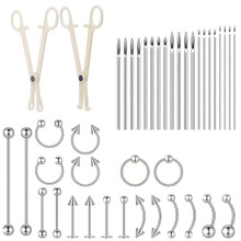 42-Delars Piercingkit med Septum Tång, Nålar i Rostfritt Stål och Näsjuveler