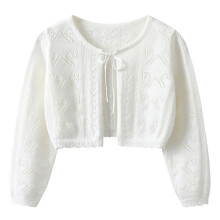 Girls Solid Color Lightweight Hollow-Out Long Sleeve Tie