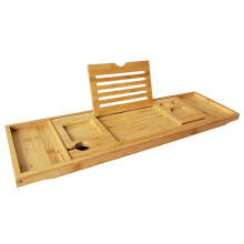 Bambus-Badewannen-Caddy-Tablett für Badewanne, Verstellbarer Badezimmer-Badewannen-Organizer mit BüChertablett, Weinglas, Becher, Handtuchhalter