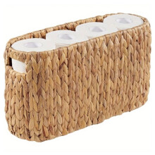 6 Rolls Capacity Water Hyacinth Wicker Toilet Paper Storage Basket with Built-in Handles