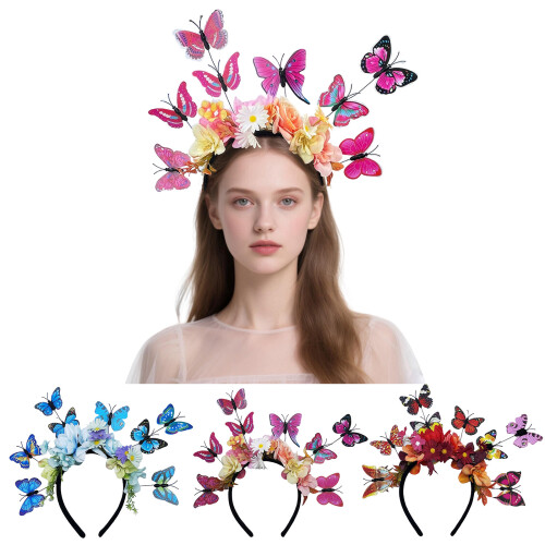 Bandeau à fleurs papillon, coiffe ethnique, design 3D 1