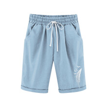 Girls Bermuda Shorts Blue Elastic Waist Knee Length 5-6