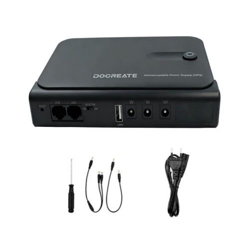 Docreate TTAKA7 36W DC1036L UPS Uninterruptible Power Supply with 18650 Replaceable Battery EU Plug