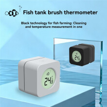 Aquarium Magnetic Algae Cleaner Brush, Built-in LCD Digital Temperature Sensor, 2 in 1 Fish Tank Cleaner Tool White