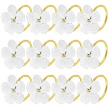 Ronds de serviette blancs à motif floral, bordure dorée, lot de 12
