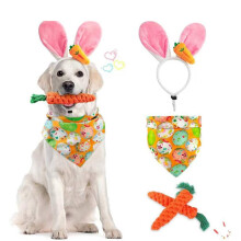 Paasdecoratieset voor huisdieren, inclusief handdoek en konijntje, voor een feestje met Pasen.