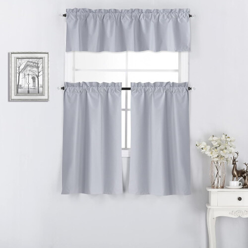 Silver Gray Blackout Curtains Set 3 Pieces Thermal Insulated