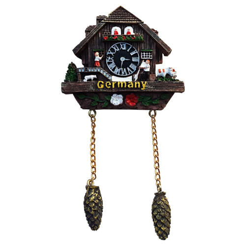 Imán de nevera con forma de reloj de cuco, estilo alemán, de metal, 1 pieza.