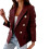 Damen-Kunstlederjacke, einfarbig, langärmelig, rot 6