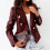 Damen-Kunstlederjacke, einfarbig, langärmelig, rot 8