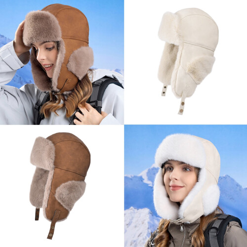 Women's Trapper Hat with Ear Flaps Fleece-Lined Winter Warm 1