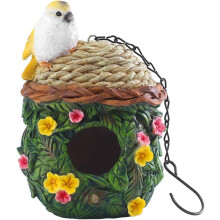 Handbeschilderd hangend vogelhuisje van hars voor in de tuin – Bloem