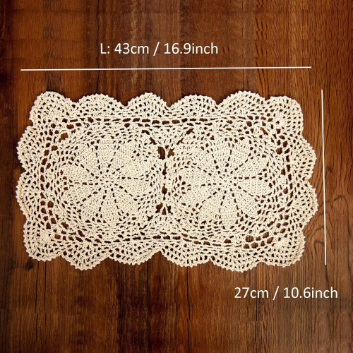 Handmade crochet cotton doily rectangle 10.6x16.9 inch 1