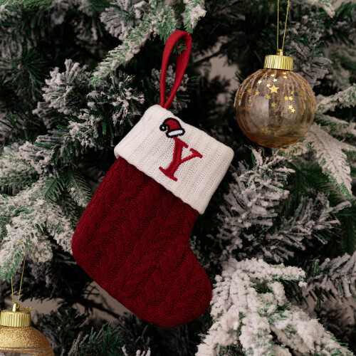 Weihnachtsstrumpf, rot gestrickt, 18 cm, personalisiert mit Initialen 1