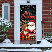 Christmas Door Cover 71x35", Reindeer & Tree Design, Merry Christmas Hanging Banner for Front Door, Photography Backdrop – Compatible with Standard