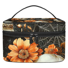 Trousse de maquillage grande capacité en forme de crâne de sucre d'Halloween