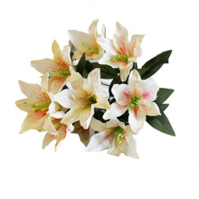 Xoxingysm 10-Head Artificial Silk Lilies Bouquet – Light Yellow, Wedding & Party Decor, Compatible with Standard Vases