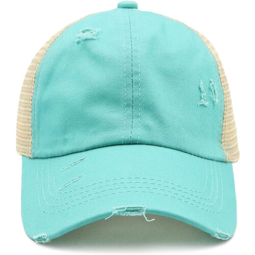 Casquette de baseball ajustable en coton avec queue de cheval en denim 2