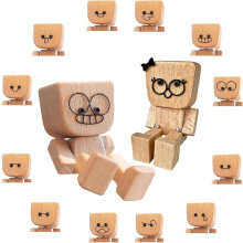 Bambola di legno che si muove con 12 facce magnetiche e gambe a molla.