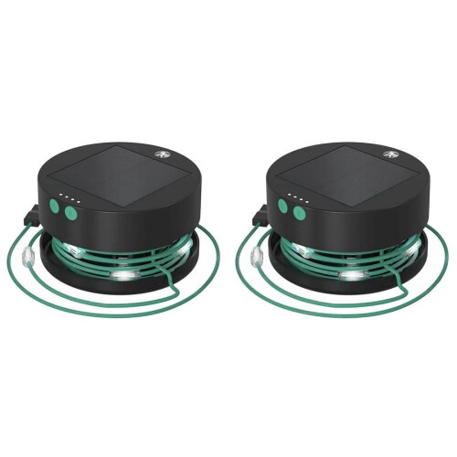 Solcelledrevet campinglys LED-kædelampe, 2-pak, sort