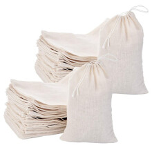 Sachet cadeau en mousseline de coton blanc avec cordon de serrage, 10 x 15 cm, lot de 50