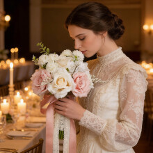 Bouquet de mariée en soie rose pour la mariée et ses demoiselles d'honneur, 21 cm (8,27 pouces).