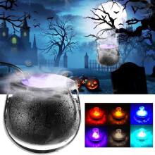 Generador de niebla con forma de caldero de bruja y 12 luces LED.