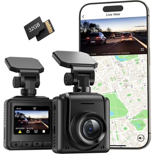 Κάμερα αυτοκινήτου με κάρτα 32GB, οθόνη IPS 1,5", GPS, WiFi