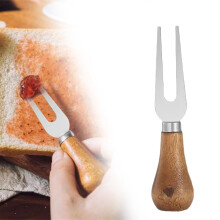Stående fruktgaffel i rustfritt stål med trehåndtak