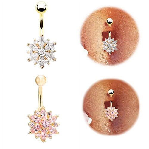 Cubic Zirconia Belly Button Ring Golden White 2