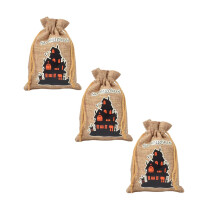 Sacs à cordon Halloween en toile de jute, lot de 3, marron