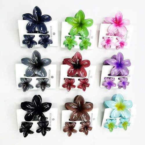 Flower Hair Claws Set Gradient Ponytail Clips 3 pcs 2