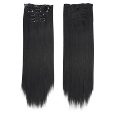Extensiones de cabello humano con clip, liso, negro natural.