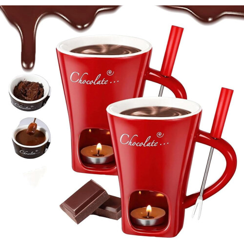 Chocolate Fondue Mug Set with Fork Ceramic 2-Piece