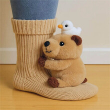 Chaussettes unisexes beiges tricotées 3D à motifs animaux, chaudes et chaudes pour l'hiver (paire)