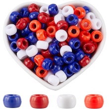 Patriotiske ponyperler rød hvid blå 9 mm 800 stk.